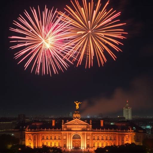 Fuegos artificiales iluminando el cielo nocturno de Madrid