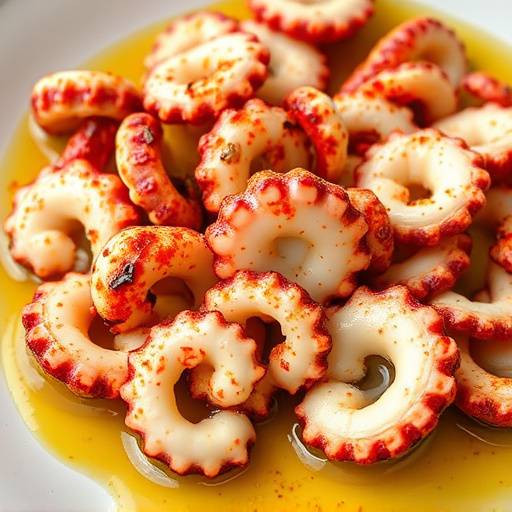 Un plato de pulpo a la gallega, con piment&oacute;n y aceite de oliva sobre rodajas de pulpo tierno.