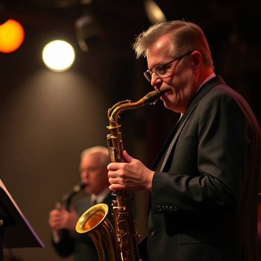 Un saxofonista tocando durante un concierto de jazz