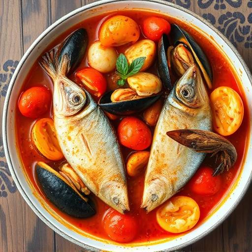 Zarzuela de Mariscos: Guiso de pescado y mariscos variados en salsa de tomate y vino blanco.
